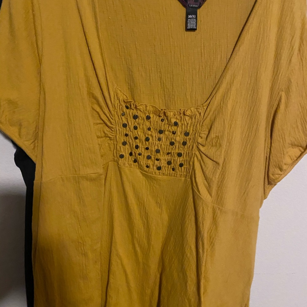 Mustard color top with smocking